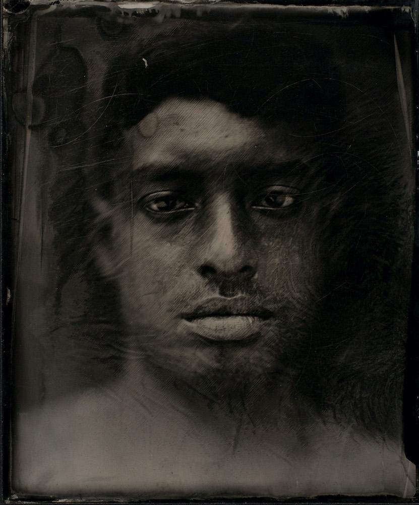 “A discussion has been initiated among a group of young people whose skin was dark in colour. Most of these people were having complexities about their dark complexion.” (From the Series Fairer People = Beautiful People = Powerful People. Santiniketan, 2013–18. Wet Plate Collodion and Albumen Print. Image courtesy of the artist.)