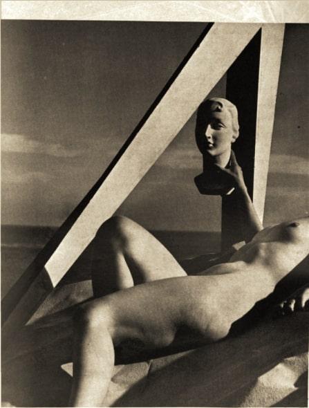 Qadri’s particular deployment of a mannequin head relates closely to the Surrealist movement. Used famously by artists such as Eugene Atget and Man Ray in their images, the mannequin was used as an art object by several artists in the International Surrealist Exhibition of 1938 held in Paris. (Popular Photography, August 1945.)